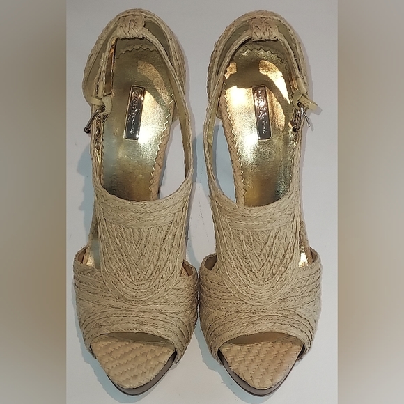 Report Signature Lucie 2 Raffia Straw Platform Sandals/Heels New with Flaws - Picture 4 of 9